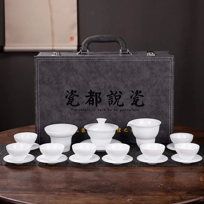 Bing Zhong White Porcelain Sancai Gaiwan Tea Set - YIQIN TEA HOUSE | yiqinteahouse.com | gaiwan, teaware, teaware set