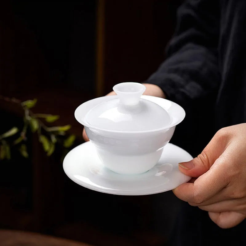 Bing Zhong White Porcelain Sancai Gaiwan Tea Set - YIQIN TEA HOUSE | yiqinteahouse.com | gaiwan, teaware, teaware set