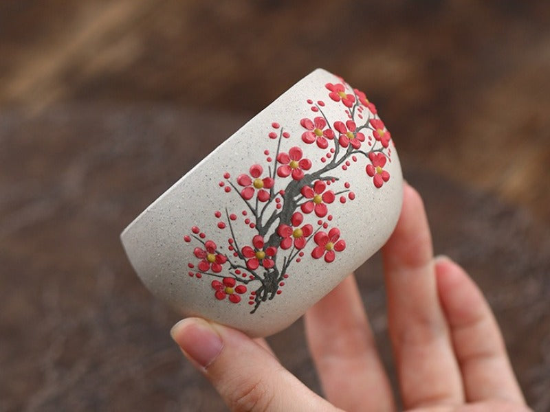 Handmade Yixing Zisha Master Tea Cup [Plum Blossom / Magnolia] 90ml