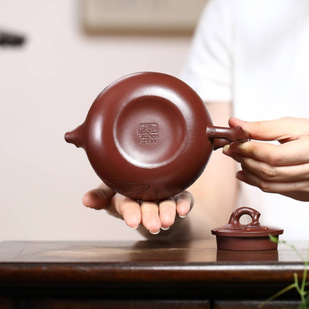 Ensemble de théière Yixing Zisha entièrement fait à la main [Guan Yun Ting Tao] (Di Cao Qing - 300 ml)