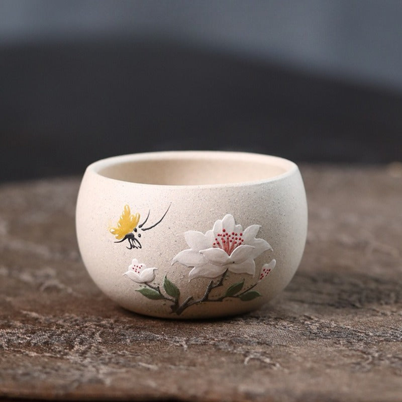 Handmade Yixing Zisha Master Tea Cup [Plum Blossom / Magnolia] 90ml