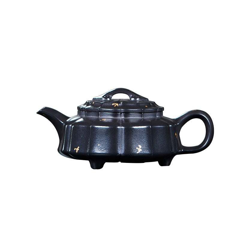 Vollständig handgefertigte Yixing-Zisha-Teekanne [Jinwen Zhou Pan] (Reduzierend gebrannter Zhu Ni - 240 ml)