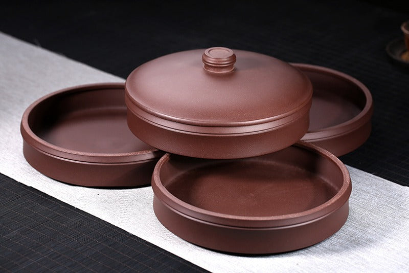 宜兴紫砂 茶饼罐 茶叶罐 存茶罐 [竹段] 层叠款