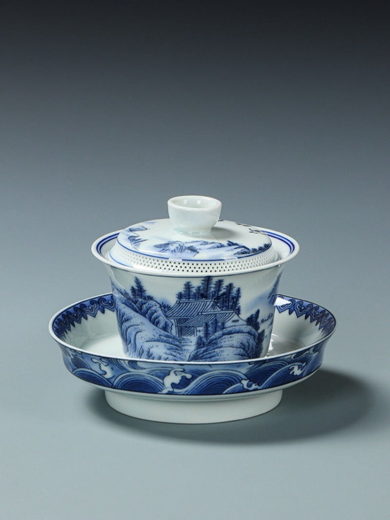 Ancient Celadon Style Ceramic [Jinxiu Heshan] Sancai Gaiwan Set 190ml