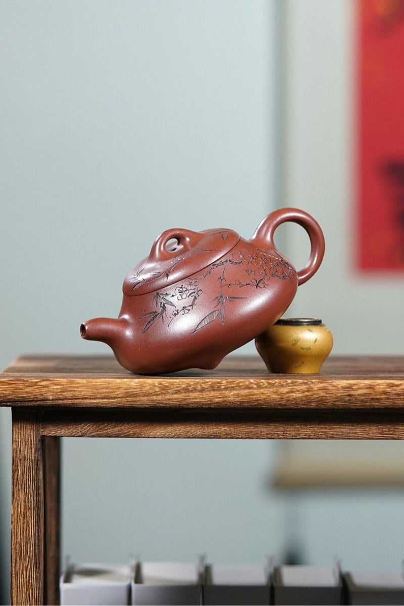 Vollständig handgefertigte Yixing-Zisha-Teekanne [Hantang Shi Piao] (Di Cao Qing - 280 ml)