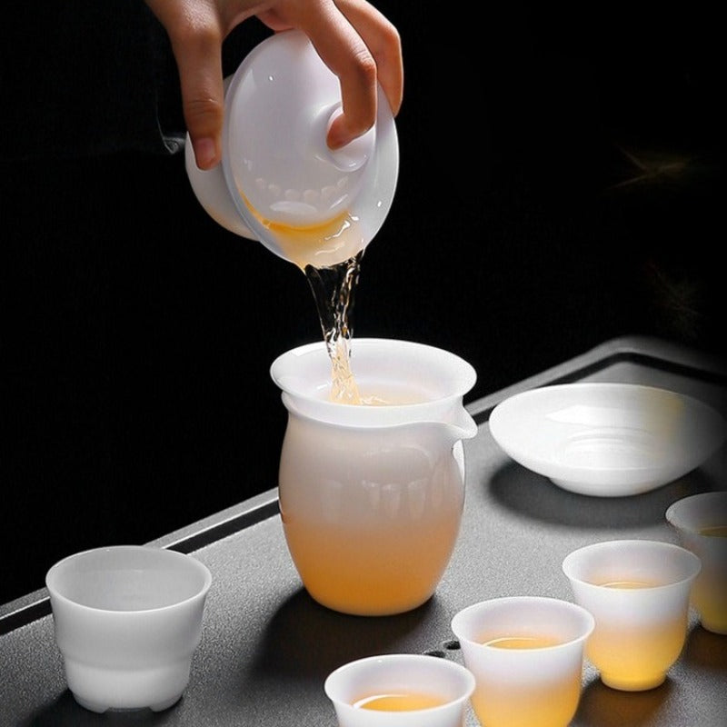 Ice Jade White Porcelain Glazed Thin Walled Sancai Gaiwan [Ingot] 120/150/200ml