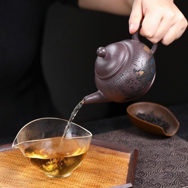 Théière Yixing Zisha entièrement faite à la main [Shui Ping Huai Gu] (30 Mu Tian Qing Zi Ni - 260 ml)