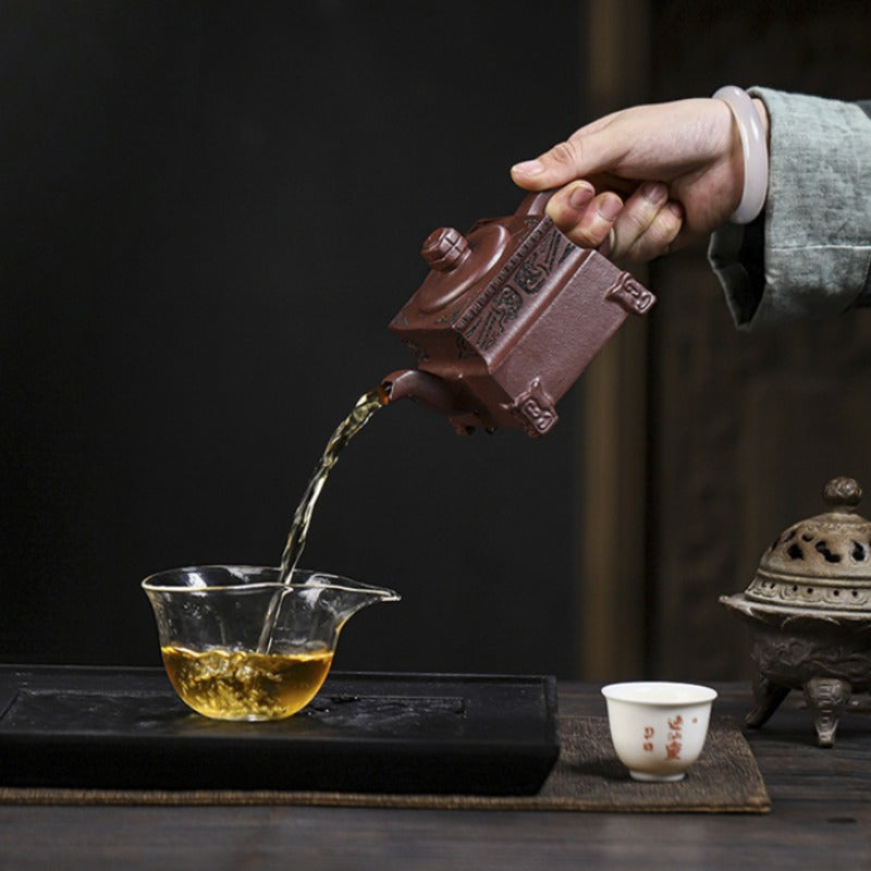 中国宜興茶壶 宜兴紫砂壶原矿段泥[扁竹壶] | Yixing Purple Clay Teapot [Flat