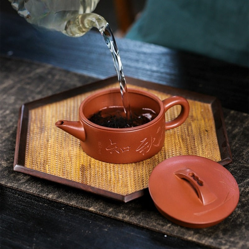 全手工宜兴紫砂茶壶 [知秋汉瓦] (红皮龙 - 210ml)