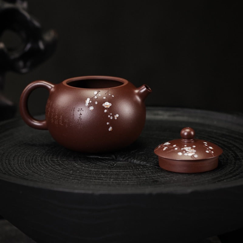 Full Handmade Yixing Zisha Teapot [Plum Xishi Pot] (Zi Ni - 170ml)