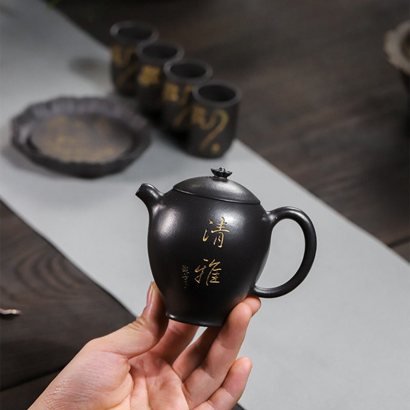 Full Handmade Yixing Zisha Teapot [Wen Xiang] 1 Pot 4 Cups with Tea Tray Set (Shi Huang - 150ml) - YIQIN TEA HOUSE | yiqinteahouse.com | <200ml, full handmade zisha teapot, teapot, teaware, teaware set