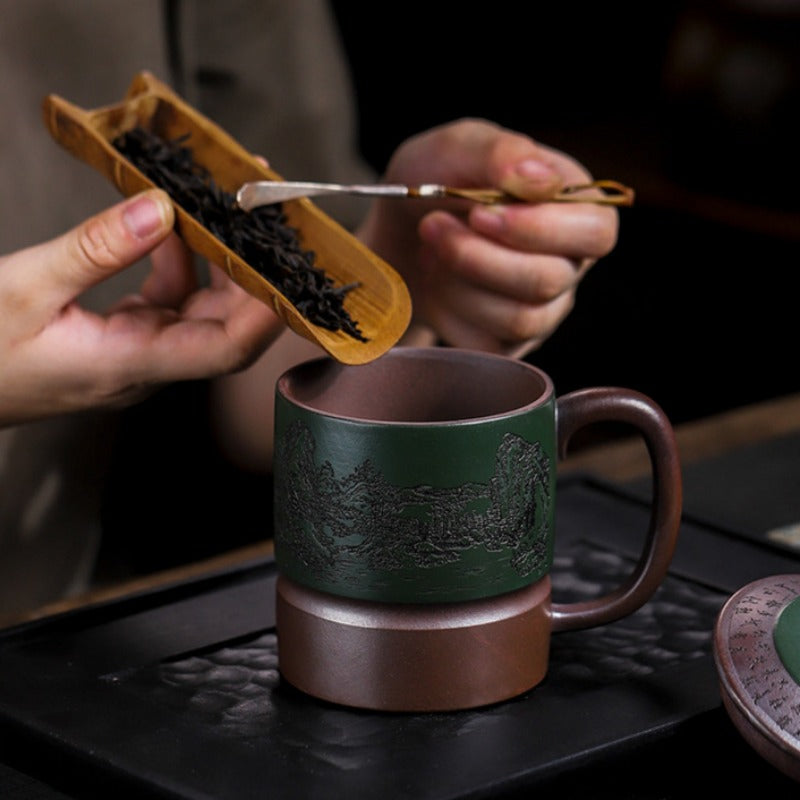 Master Handmade Yixing Zisha Tea Mug [Jiangshan Ru Hua] (Jinsha Zi Ni - 380ml)