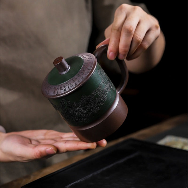 Master Handmade Yixing Zisha Tea Mug [Jiangshan Ru Hua] (Jinsha Zi Ni - 380ml)