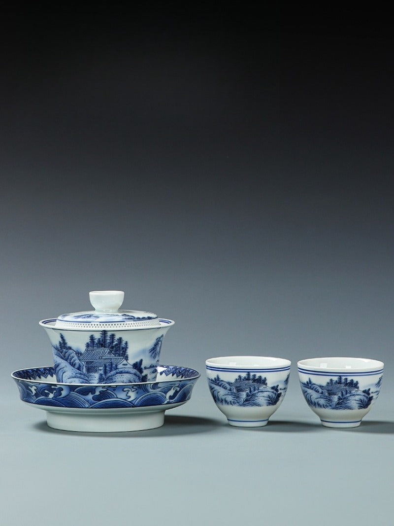 Ancient Celadon Style Ceramic [Jinxiu Heshan] Sancai Gaiwan Set 190ml