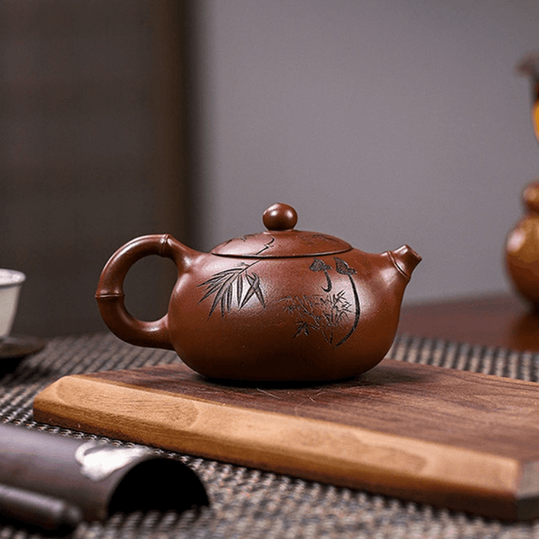 Full Handmade Yixing Zisha Teapot [Bamboo Xishi 竹韵西施] (Di Cao 