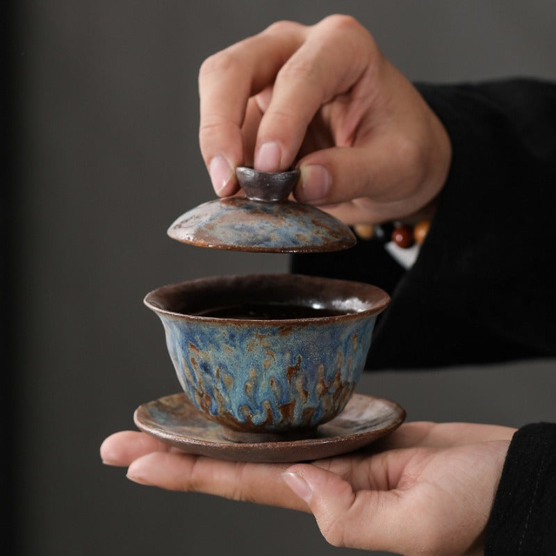 Kiln Change Firewood Firing Handmade Ceramic Gaiwan / Hand-Grab Pot / Tea Tray - YIQIN TEA HOUSE | yiqinteahouse.com | ceramic teapot, gaiwan, tea tray, teapot, teaware