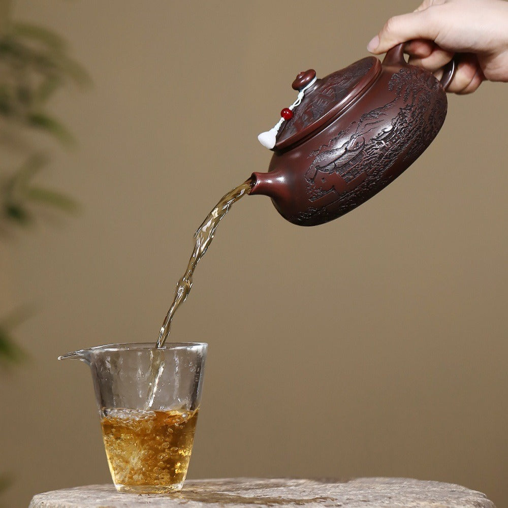 宜兴紫砂茶壶 [江南寒江] (古铜乌泥 - 650ml)