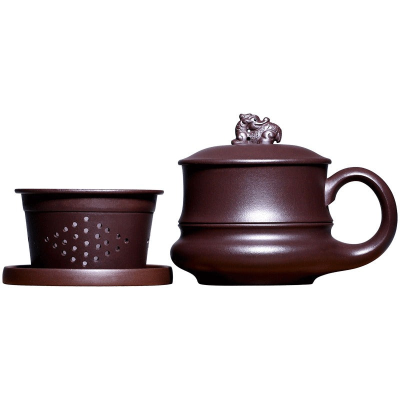 宜兴紫砂手工 [御龙] (带茶滤) 盖杯 (紫泥 - 410ml)