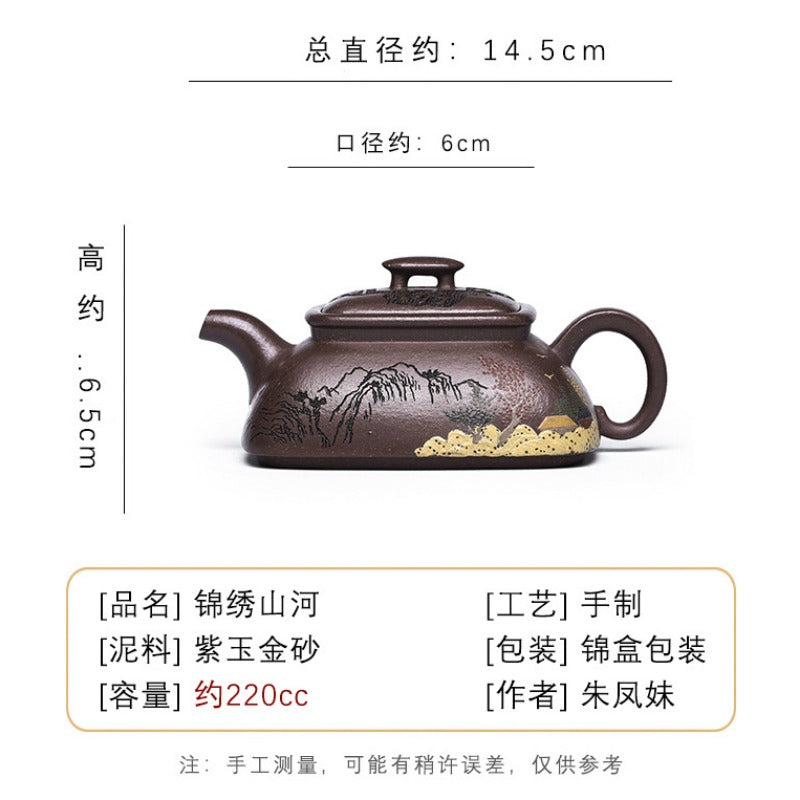 Full Handmade Yixing Zisha Teapot [Jinxiu Shanhe] (Ziyu Jin Sha - 220ml)