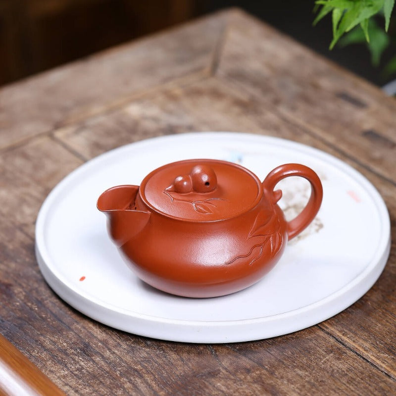 Yixing Zisha Teapot [Peach Leaves Gourd] (Zhao Zhuang Zhu Ni - 260ml)