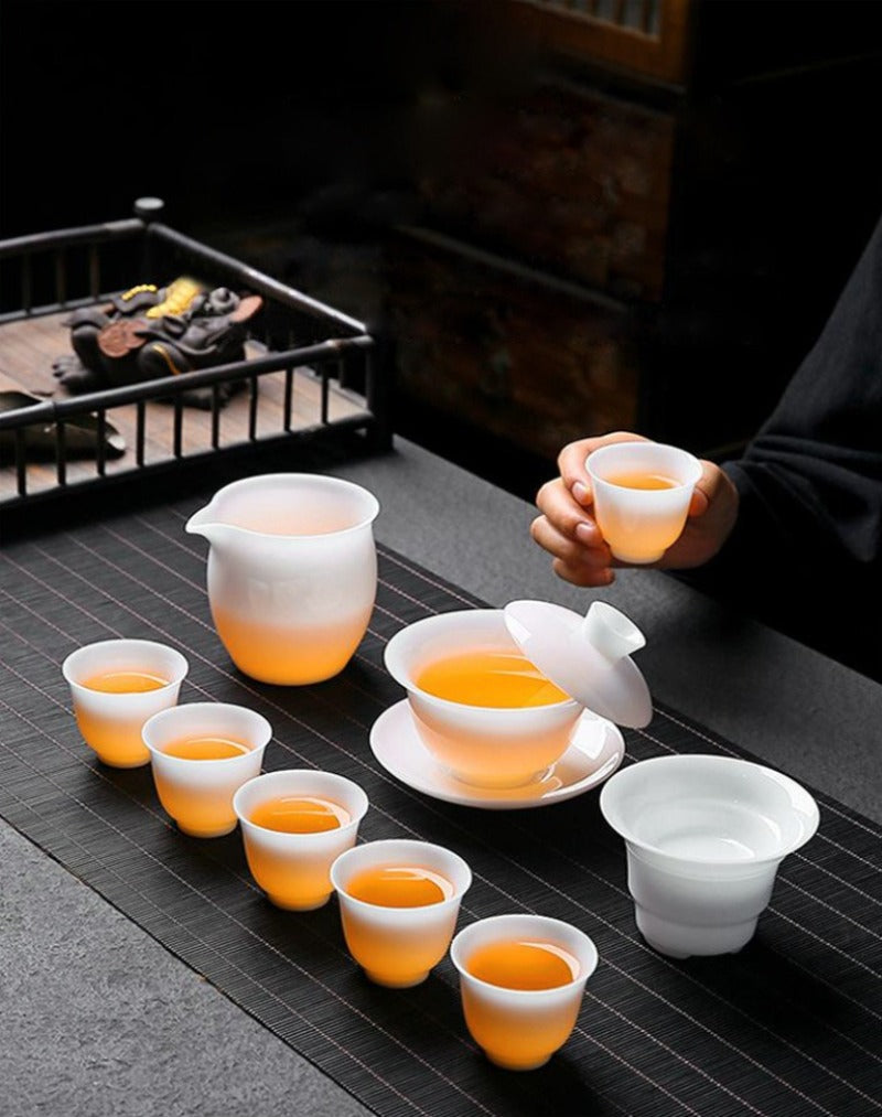 Ice Jade White Porcelain Glazed Thin Walled Sancai Gaiwan [Ingot] 120/150/200ml