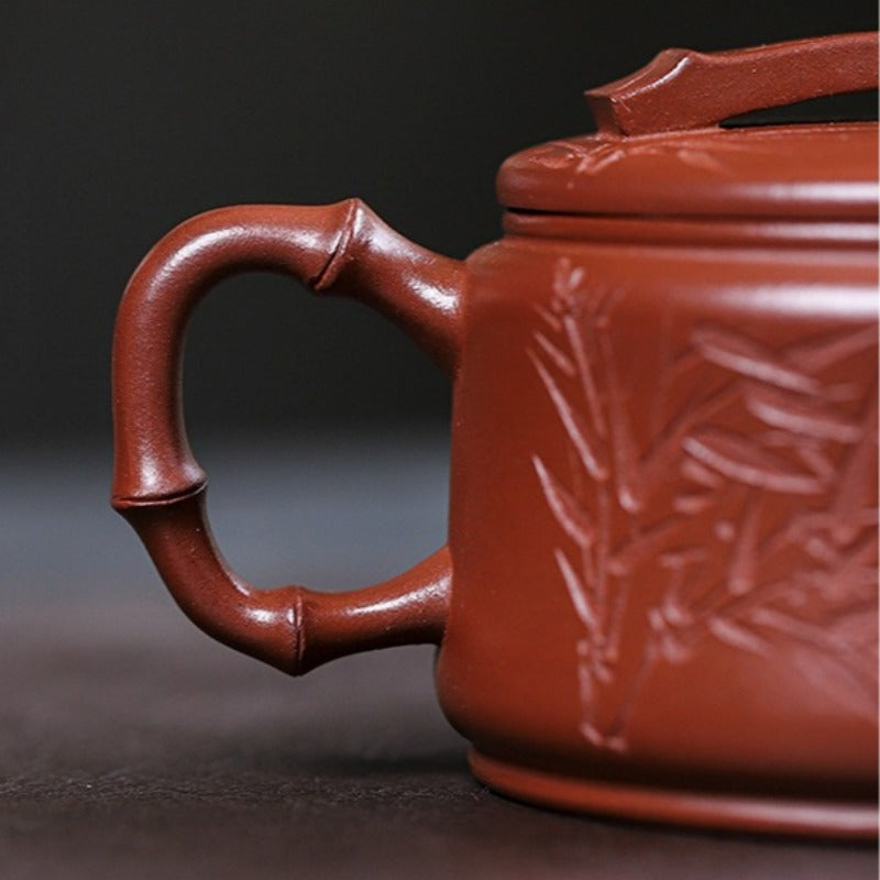 全手工宜兴紫砂茶壶 [竹海飘香汉瓦] (红皮龙 - 320ml)