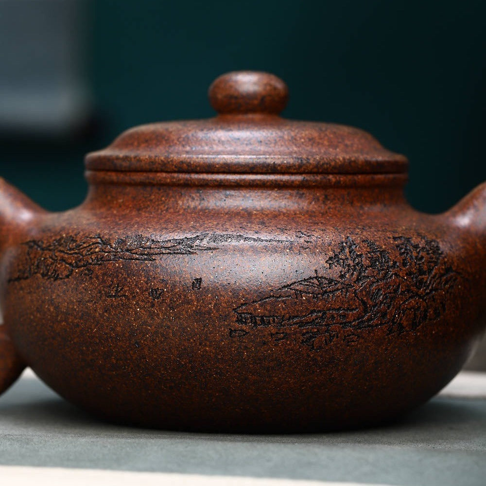 Full Handmade Yixing Zisha Teapot [Fanggu Pot] Full Set (Longgu Jin Sha - 480ml)