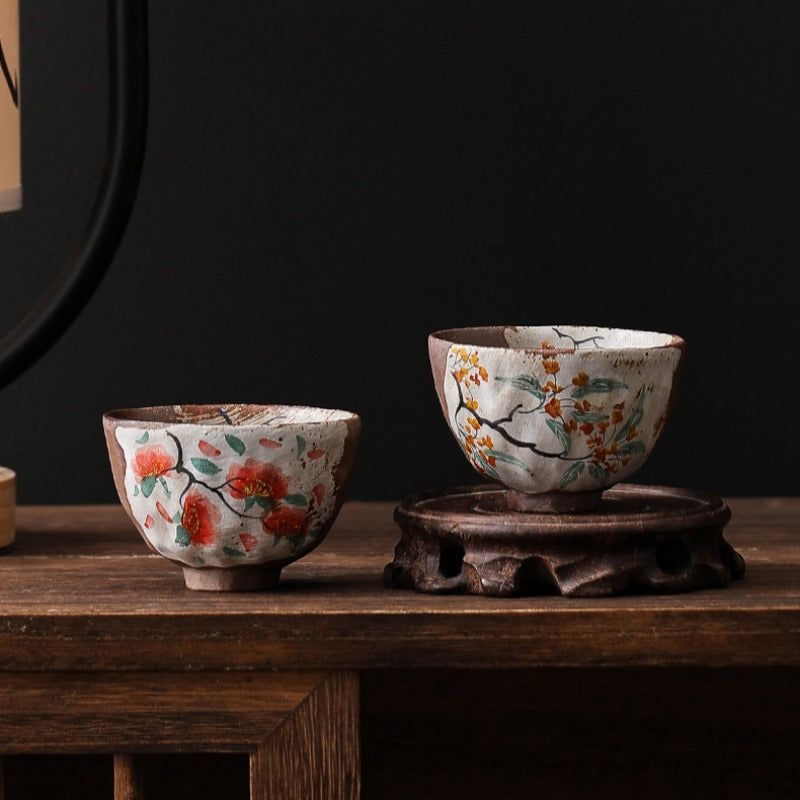 Firewood Fired Hand-painted Floral Ceramic Gaiwan / Fair Cup / Tea Cup - YIQIN TEA HOUSE | yiqinteahouse.com | ceramic teapot, fair cup, gaiwan, tea cup, teapot, teaware