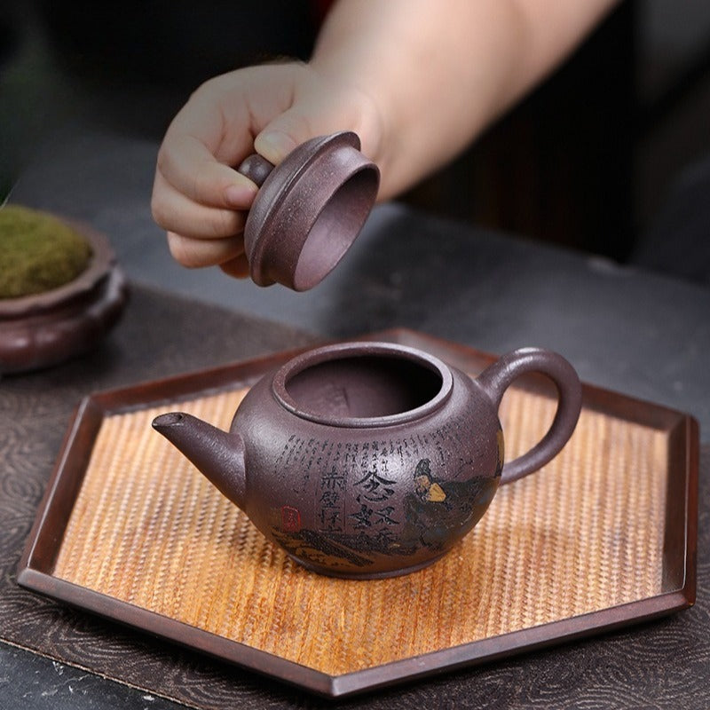 Théière Yixing Zisha entièrement faite à la main [Shui Ping Huai Gu] (30 Mu Tian Qing Zi Ni - 260 ml)