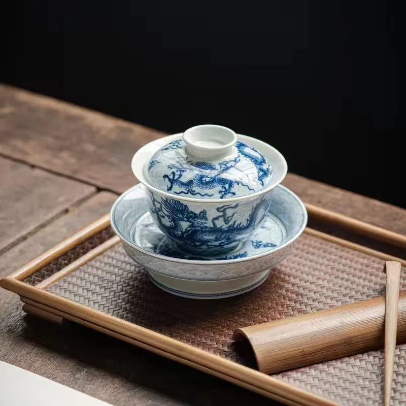 Ceramic [Qinghua Dragon] Sancai Gaiwan 200ml - YIQIN TEA HOUSE | yiqinteahouse.com | gaiwan, teaware