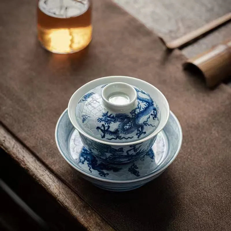 Ceramic [Qinghua Dragon] Sancai Gaiwan 200ml - YIQIN TEA HOUSE | yiqinteahouse.com | gaiwan, teaware