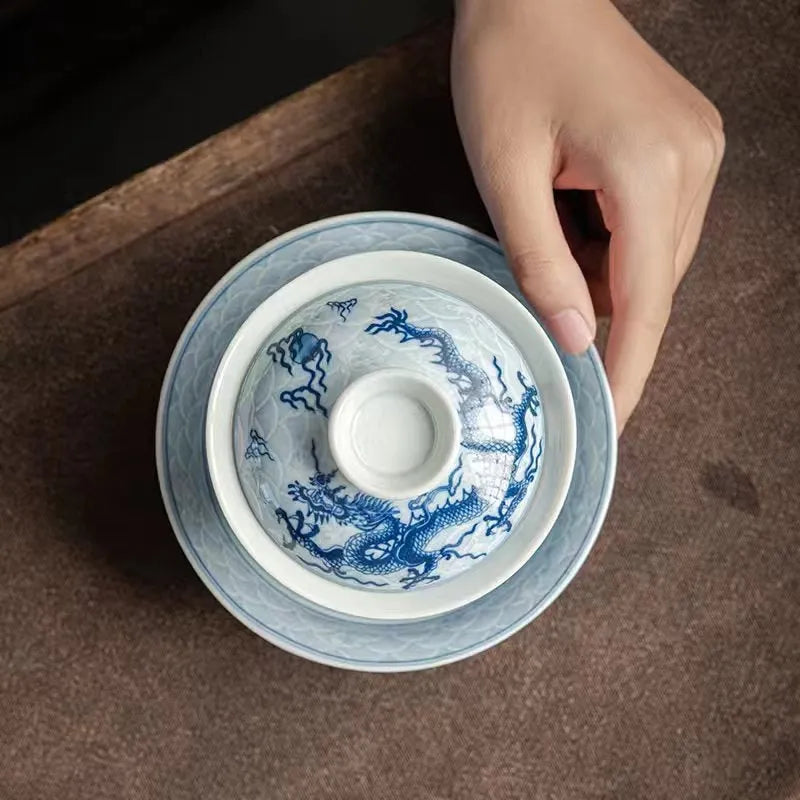 Ceramic [Qinghua Dragon] Sancai Gaiwan 200ml - YIQIN TEA HOUSE | yiqinteahouse.com | gaiwan, teaware