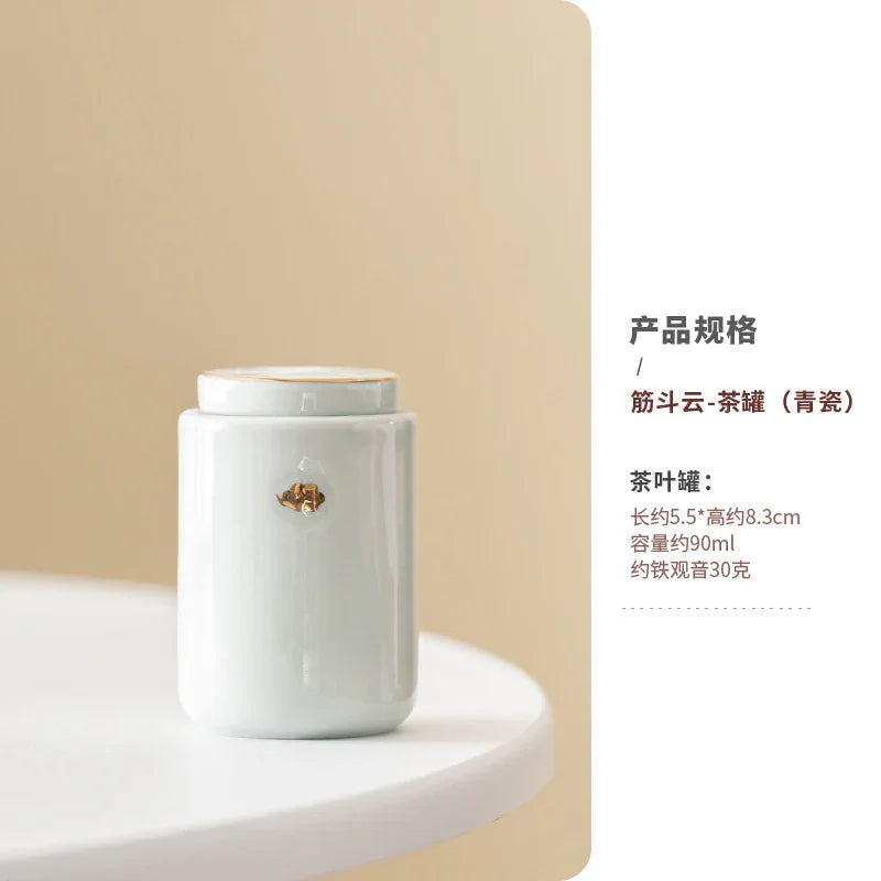 Balang Teh Seramik | Bekas Teh | Bekas Teh Mini Perjalanan [Somersault Cloud] 90ml