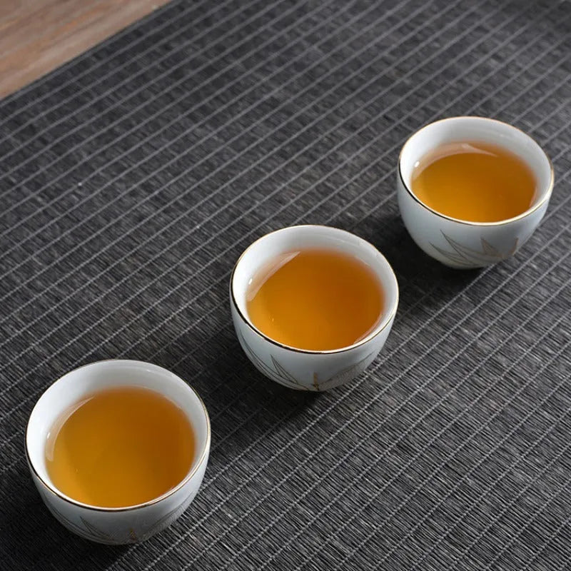 Ceramic Teapot/Gaiwan Tea Set [Qinghua Golden Line Bamboo/Lotus] - YIQIN TEA HOUSE | yiqinteahouse.com | ceramic teapot, gaiwan, teapot, teaware, teaware set