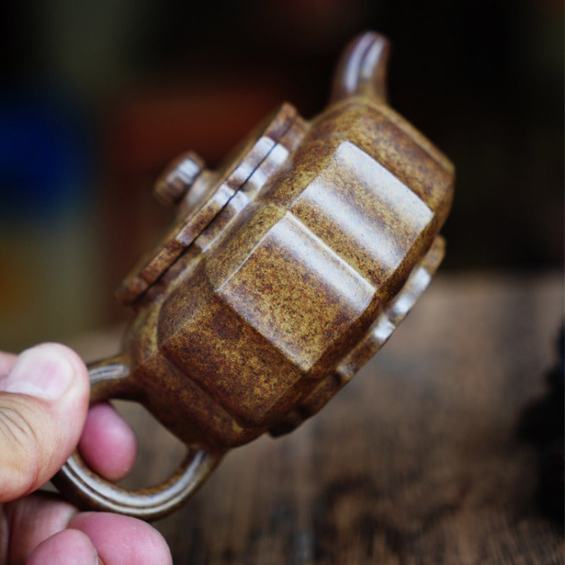 Théière Yixing Zisha entièrement faite à la main [Jinnang Zhou Pan Pot] (Qing Duan Ni Fired - 140 ml)