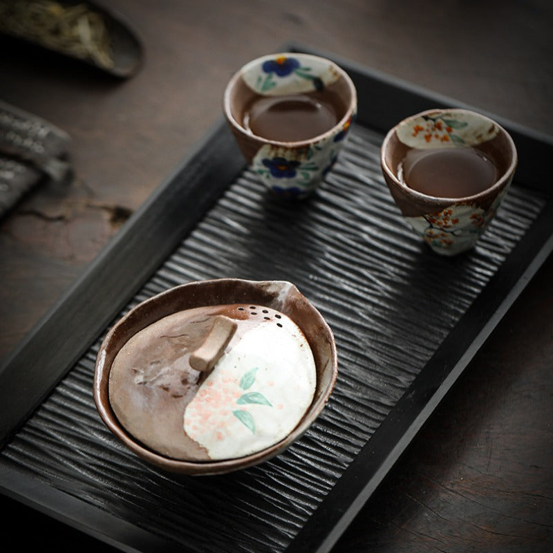 Firewood Fired Hand-painted Floral Ceramic Gaiwan / Tea Cup Set [Happiness] - YIQIN TEA HOUSE | yiqinteahouse.com | ceramic teapot, gaiwan, tea cup, teaware, teaware set