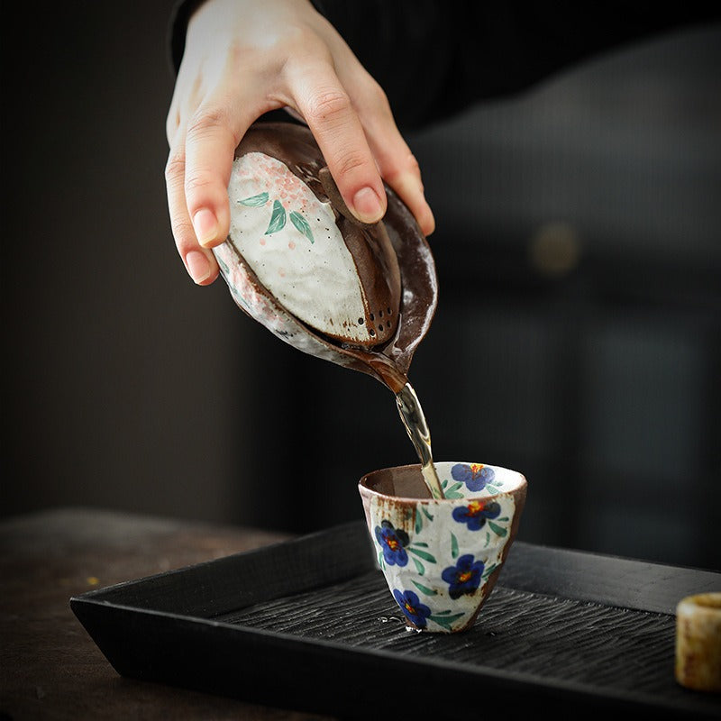 Firewood Fired Hand-painted Floral Ceramic Gaiwan / Tea Cup Set [Happiness] - YIQIN TEA HOUSE | yiqinteahouse.com | ceramic teapot, gaiwan, tea cup, teaware, teaware set