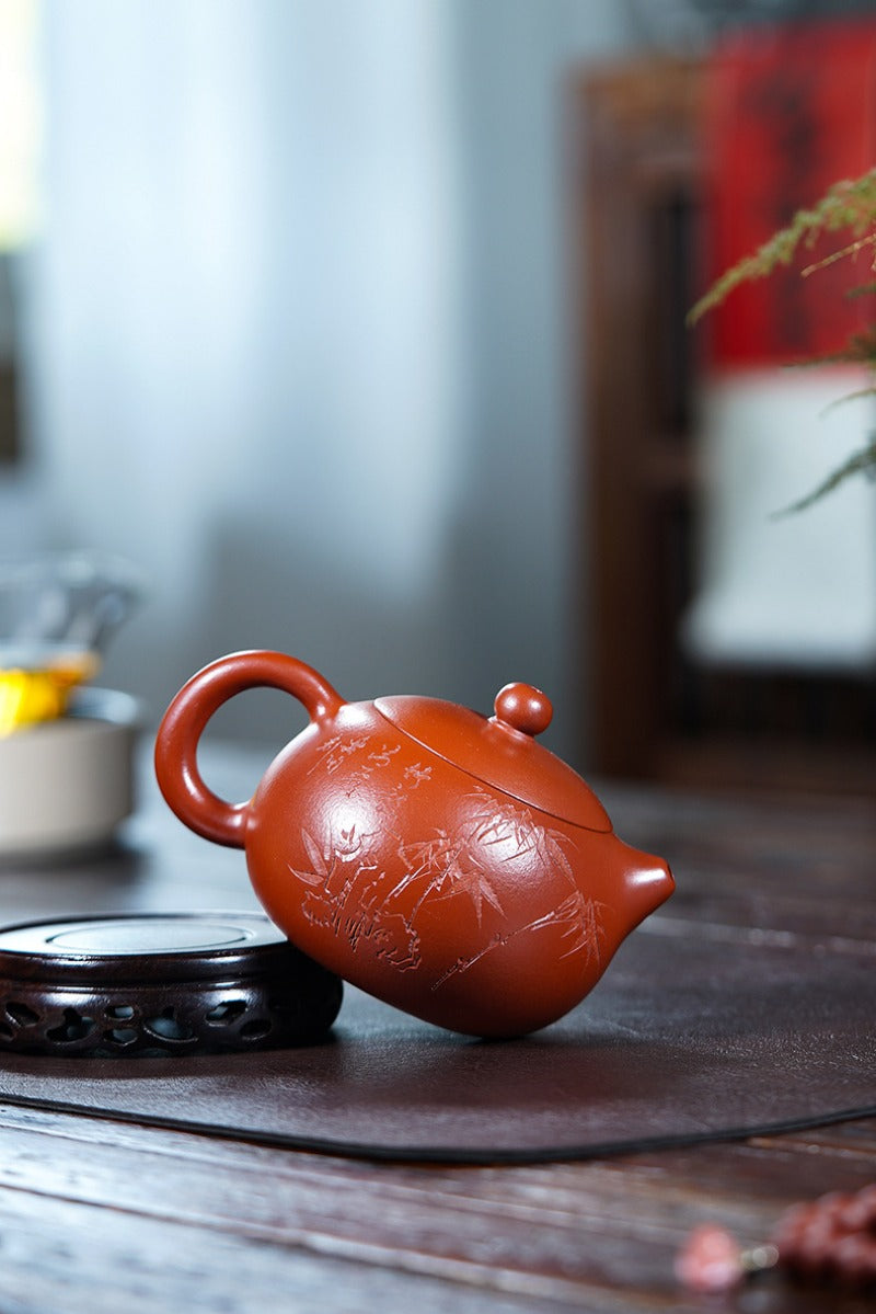 Théière Yixing Zisha entièrement faite à la main [Modèle Xishi] (Dahongpao - 320 ml)