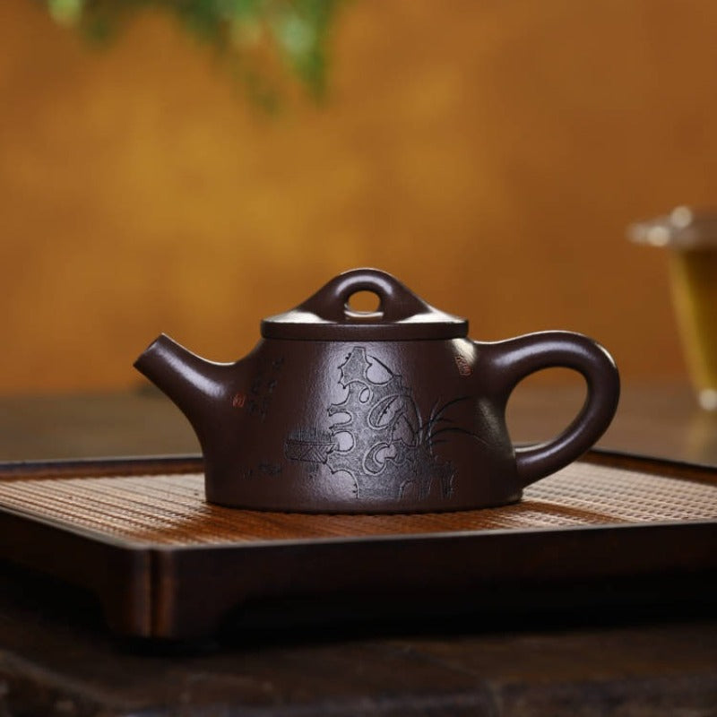 全手工宜兴紫砂茶壶 [霸王石瓢壶] (老紫泥 - 160ml)