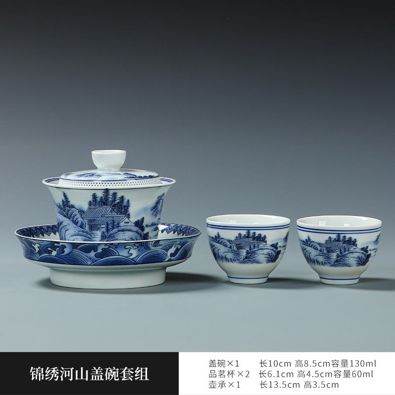 Ancient Celadon Style Ceramic [Jinxiu Heshan] Sancai Gaiwan Set 190ml