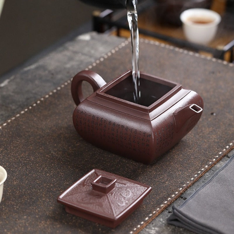 Théière Yixing Zisha entièrement faite à la main [Sifang Jun Zheng] (Tian Qing Zi Ni - 500 ml)