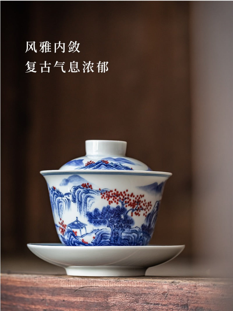 手工陶瓷 [青花斗彩] 盖碗