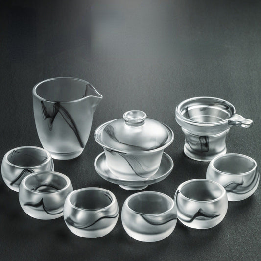 Ink Paint Glass Zhijue Tea Cup/Fair Cup/Gaiwan/Tea Strainer Full Set