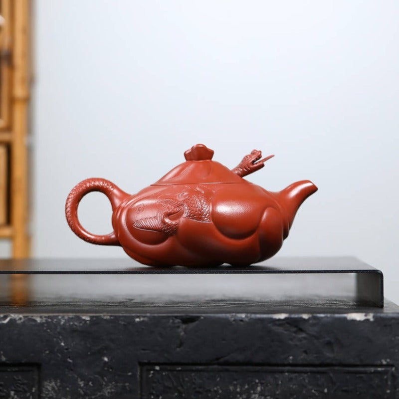 Full Handmade Yixing Zisha Teapot [Carp Dragon Pot] (Zhu Ni - 220/350ml)