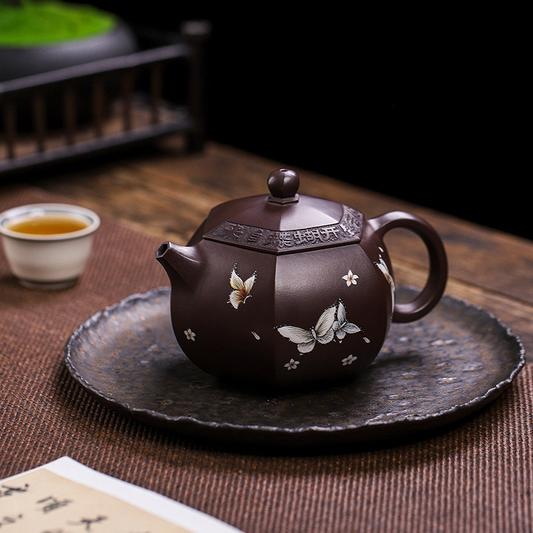 Full Handmade Yixing Zisha Teapot [Butterfly Xishi] (Zi Jia Ni - 420ml)