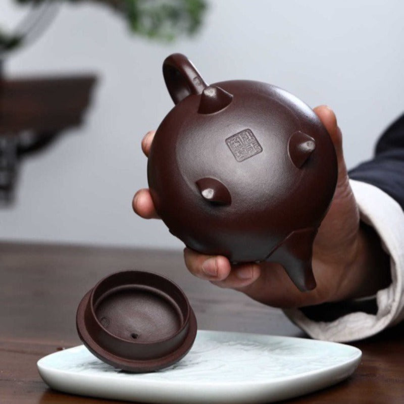 全手工宜兴紫砂茶壶 [云肩如意壶] (石红 - 320ml)