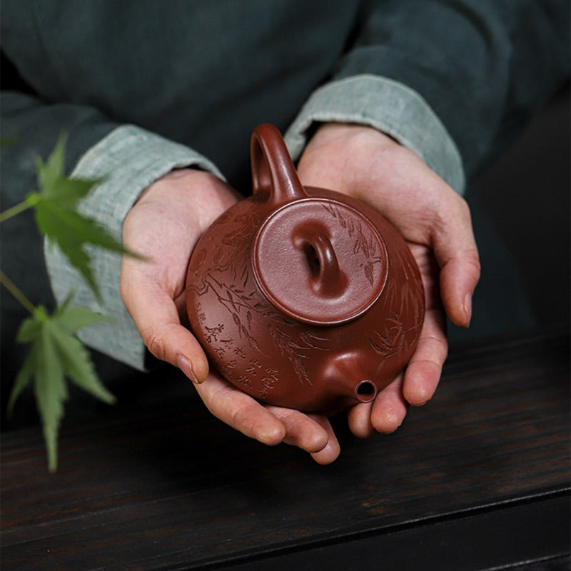 Full Handmade Yixing Zisha Teapot [Bamboo Happiness] (Hong Pi Long - 240ml) - YIQIN TEA HOUSE | yiqinteahouse.com | 200-300ml, full handmade zisha teapot, teapot, teaware