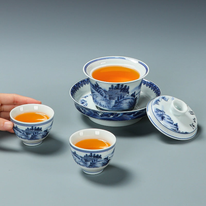 Ancient Celadon Style Ceramic [Jinxiu Heshan] Sancai Gaiwan Set 190ml