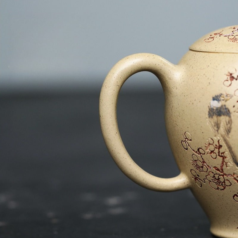 全手工宜兴紫砂茶壶 [踏雪寻梅] (本山绿泥 - 150ml)