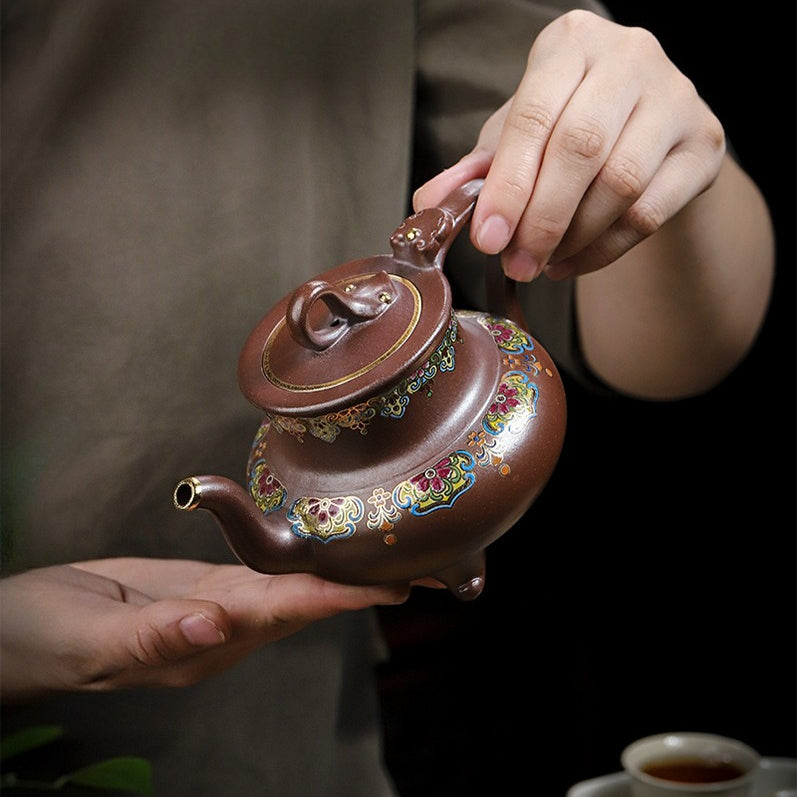 Tetera Yixing Zisha hecha a mano [Sanzu Fan Hua] (Jinsha Zi Ni - 350ml)